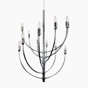 Large Chrome Piazza San Marco Chandelier by Vico Magistretti for Oluce, Italy, 2000s