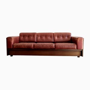 Red Leather Sofa, Finland, 1970s