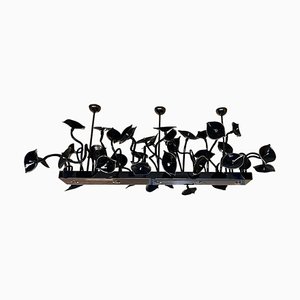 Schwarzer rechteckiger Kronleuchter aus Muranoglas mit Blumen und Blättern von Simoeng