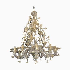 Lámpara de araña Ca Rezzonico floral veneciana de oro de cristal de Murano