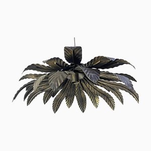 Florentine Wrought Iron Brunito and Gold Leaves Pendant by Simoeng