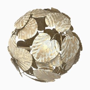 Gold-Leaf and White Leaves Sphere Suspension Pendant by Simoeng