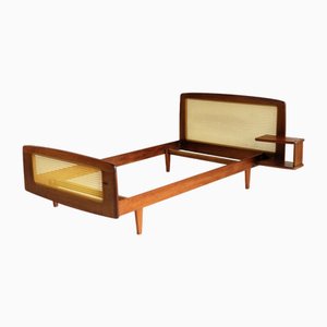 Letto in mogano e vimini di Roger Landault per Ligne Roset, Francia, 1960