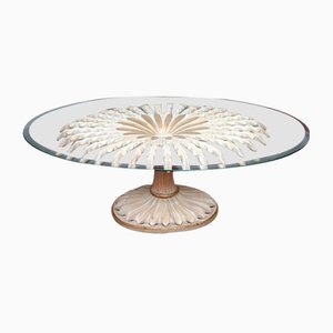 Vintage Hollywood Regency Marguerite Coffee Table in Shaped Wood and Glass from Chelini, Florence, Italy, 1970s