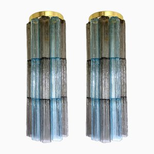 Apliques Tronchi de cristal de Murano en gris y azul claro de Simoeng. Juego de 2