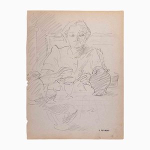Serge Fotinsky, The Potter, Drawing in Pencil, 1947