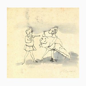 Mino Maccari, Sister and Sister in Law, Ink on Paper, Mid-20th Century