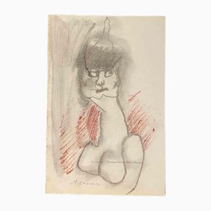 Mino Maccari, The Lesson, Pastel Drawing, Mid-20th Century