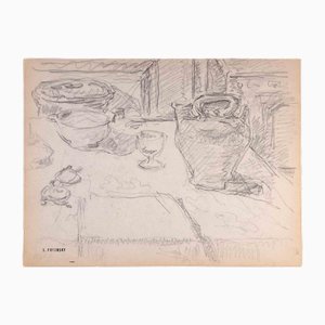 Serge Fotinsky, Still Life, Drawing in Pencil, 1947