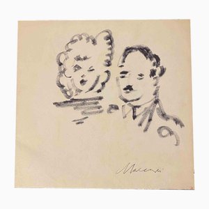 Mino Maccari, Das Paar, Aquarell auf Papier, Mitte des 20. Jahrhunderts