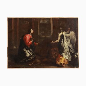 Artista italiano, Daniel en el foso de los leones, óleo sobre lienzo, enmarcado