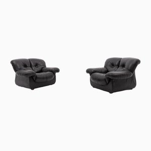 Vintage Italian Black Leather Lounge Chairs from Pellerossi, Set of 2