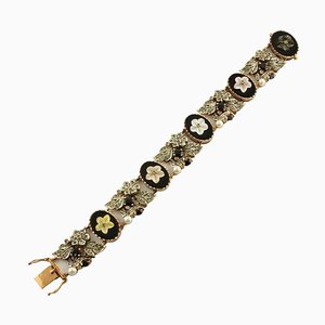 Gold Silver Bracelet with Diamonds and Sapphires