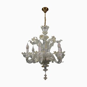 Venetian Murano Glass and Gold Dust Floral Chandelier, Italy, 1950s