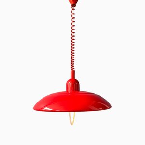 Lámpara colgante era espacial vintage de metal rojo, años 70