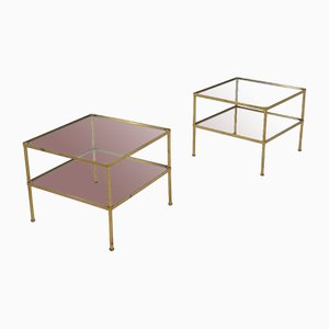 Brass and Glass Coffee Tables, 1950s, Set of 2