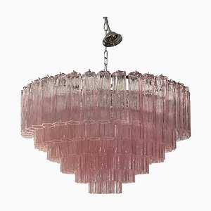 Pink Tronchi Murano Glass Chandelier in Venini Style from Simoeng
