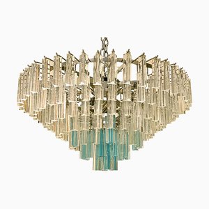 Transparent and Light Blue Triedro Chandelier in Murano Glass