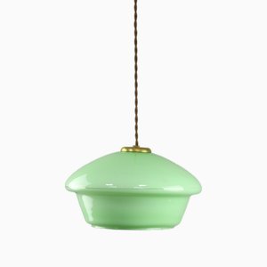 Lampe à Suspension Mid-Century en Verre Vert et Laiton, Italie