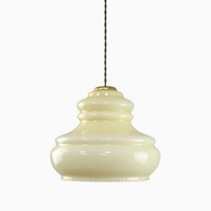 Mid-Century Italian Yellow Glass and Brass Pendant Lamp