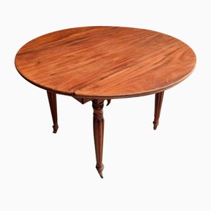Antique Round Drop Leaf Dining Table in Walnut, 1890s