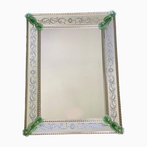 Specchio veneziano rettangolare verde floreale intagliato a mano in vetro di Murano di SimoEng