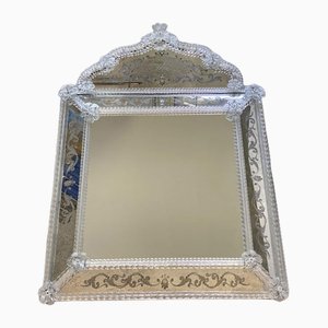 Espejo veneciano cuadrado floral tallado a mano de cristal de Murano de SimoEng