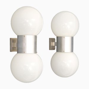 Aluminum and White Glass Wall Lights from Stilux Milano, 1960s, Set of 2