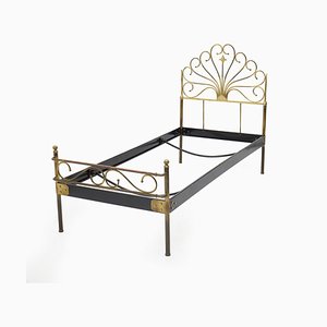 Letto singolo in metallo e ottone, anni '50