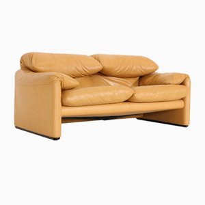 Maralunga Sofa aus Leder von Vico Magistretti für Cassina