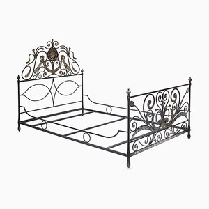 Genovese Bed 1800 in Wrought Iron with Floral Painting