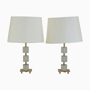 Glass & Brass Table Lamps from Malmo Metallvarufabrik, Sweden, 1960s, Set of 2