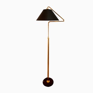 Lámpara de pie extensible y ajustable en altura con pantalla dorada