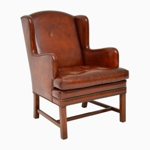 Swedish Leather Wing Back Armchair, 1930s