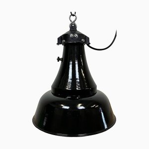 Industrielle Bauhaus Hängelampe aus schwarzer Emaille, 1930er