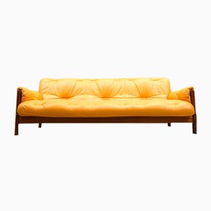 Mid-Century 3-Sitzer Lounge Sofa aus Brasilianischem Leder & Jatoba Holz, 1970er