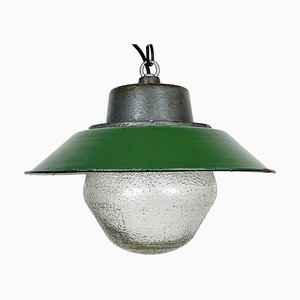 Industrial Green Enamel and Cast Iron Pendant Light, 1960s