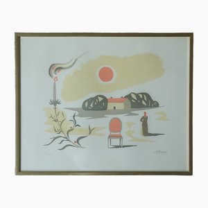 Lithographie Couleur, Paysage, Lithographie Couleur, 1960s, Encadré