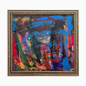 Angela Wakefield, Blue, Red & Green Abstract Expressionist Painting, Entitled 'Tropical City #1', an Extremely Early Work from Leading British Artist, Angela Wakefield , 1999, Acrylic on Canvas & Acrylic & Canvas & Mixed Media