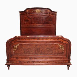 French Neoclassical Style Plum Mahogany and Brass Bed, 1880