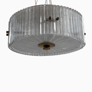 Vintage Chandelier in Glass and Brass by Carl Fagerlund for Orrefors, Sweden, 1960s