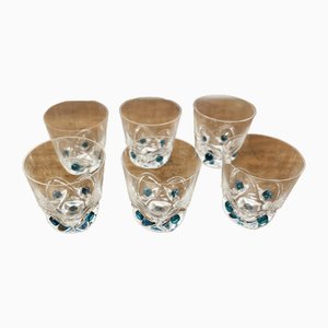 Turquoise Crystal Whiskey Tumbler Set from Lalique, 1950s, Set of 7