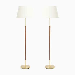 Brass and Walnut Floor Lamps, 1970s, Set of 2