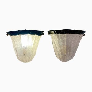Lámparas de pared de cristal de Murano con borde negro, años 80. Juego de 2