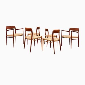 Mid-Century Danish Chairs in Teak Model 56 & 75 by Niels Møller for J.L. Mollers, 1950s, Set of 6