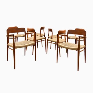 Mid-Century Danish Chairs in Teak Model 56 & 75 by Niels Møller for J.L. Mollers, 1950s, Set of 8