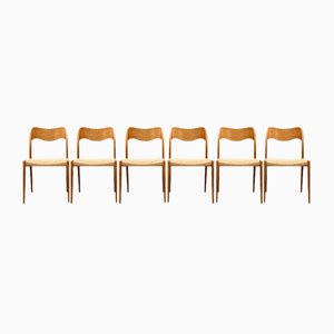 Mid-Century Danish Model 71 Chairs in Oak by Niels Otto Møller for J.L. Mollers, 1950s, Set of 6