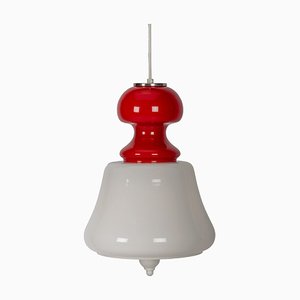 Space Age White and Red Pendant Lamp, 1970s
