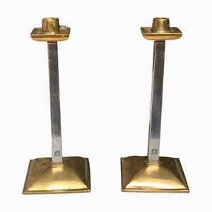 Brutalist Brass and Iron Candleholders by David Marshall from David Wiseman, Set of 2