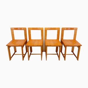 Vintage Italian Brutalist Sled Chairs in Elm by Silvio Coppola, 1970s, Set of 4